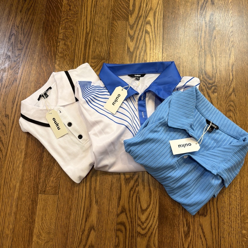 NWT Ouku Polo Shirts Lot of 3 Mens XL Modern Collar 2 Short, 1 Long Sleeve